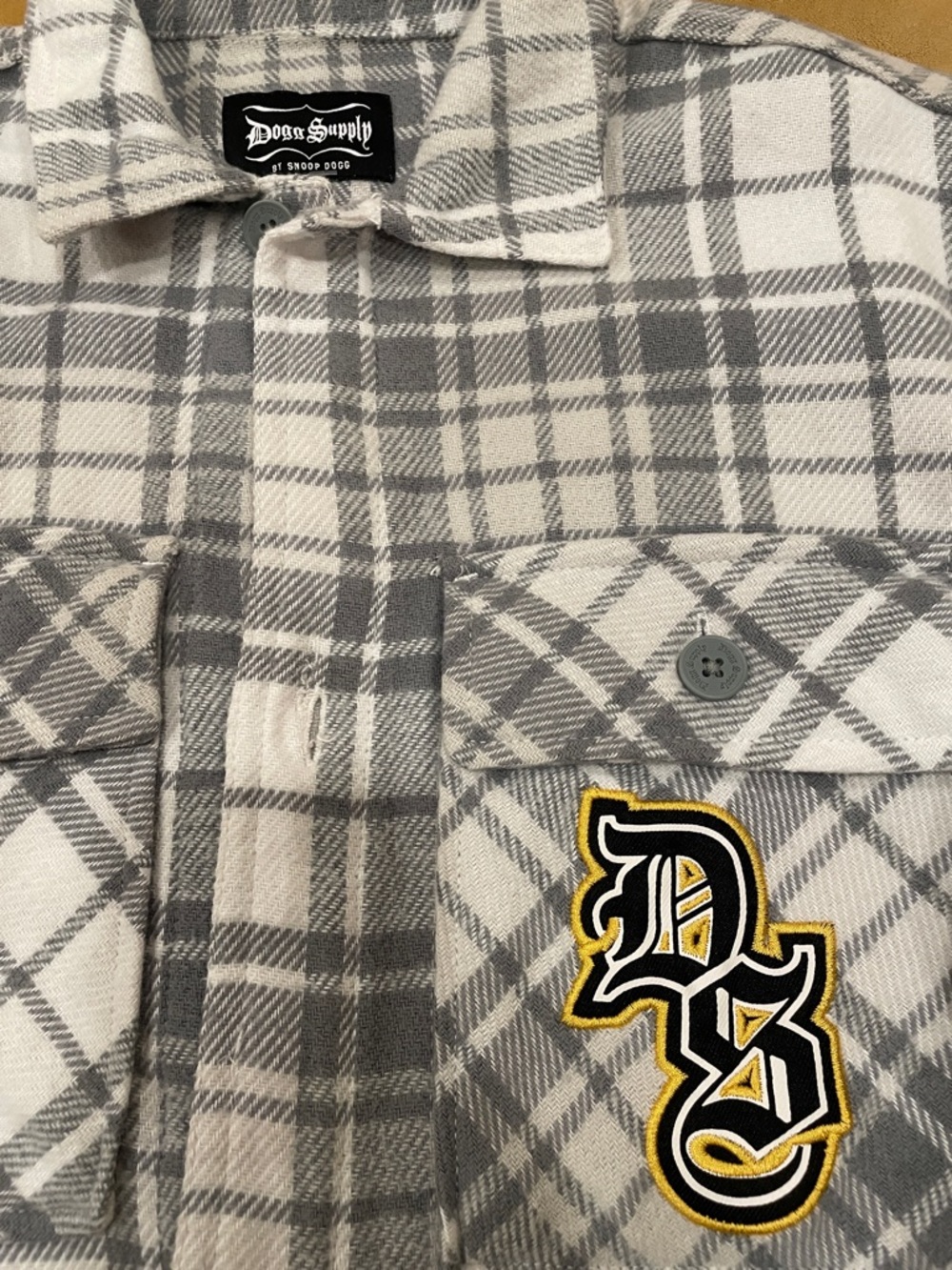 Dogg Supply Gray Plaid Button-Down Casual Flannel Shirt